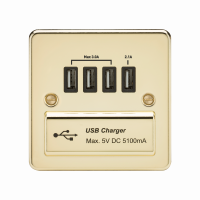 Knightsbridge Flat Plate Quad USB charger outlet - Polished brass with black insert - (FPQUADPB)