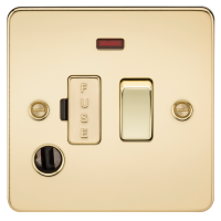 Knightsbridge Flat Plate 13A switched fused spur unit with neon and flex outlet - polished brass - (FP6300FPB)