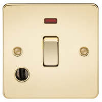 Knightsbridge Flat Plate 20A 1G DP switch with neon & flex outlet - polished brass - (FP8341FPB)
