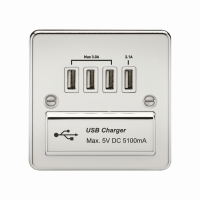 Knightsbridge Flat Plate Quad USB charger outlet - Polished chrome with white insert - (FPQUADPCW)