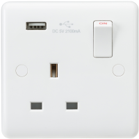 Knightsbridge Curved Edge 13A 1G Switched Socket with USB Charger (5V DC 2.1A) - (CU9903)