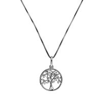 Azendi Silver CZ Tree of Life pendant on 18" Box chain