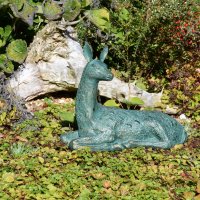 Solstice Sculptures Deer Lying Small 30cm in Gold Verdigris