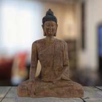 Elur Carved Wood Effect Buddha Sitting 29cm