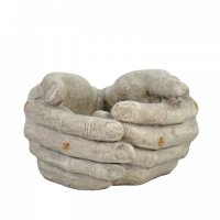 Solstice Sculptures Cupped Hands Planter 19cm -Wthrd Lt StoneEff