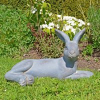 Solstice Sculptures Hare Lying 24cm in Blue Iron Effect