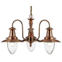 Searchlight Fisherman - 3Lt Ceiling, Copper With Seeded Glass Shades