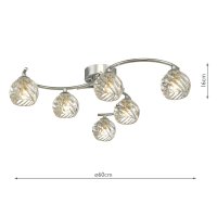 Nakita 6 Light Semi Flush Polished Chr-Twisted Open Glass