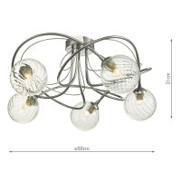 Onawa 5 Light Semi Flush Polished Chr-Twisted Closed Glass