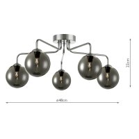 Feya 5 Light Semi Flush Ceiling Light Pol Chr Smoked Glass