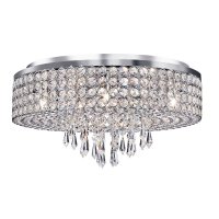 Searchlight Orion-9 Light Ceiling Flush Chrome with Clear Crystal Glass Button Inserts & Drops