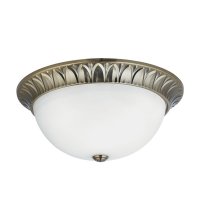 Searchlight Naples 3 Light Flush Antique Brass Ridge Detailed Trim with Frosted Glass Shade Dia 38cm