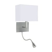 Searchlight Hotel Wall Light Adjustable-2 Light W/Bracket LED Flexi Arm Satin Silver White Shade