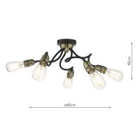 Eydie 5 Light Semi Flush Matt Black Antique Brass