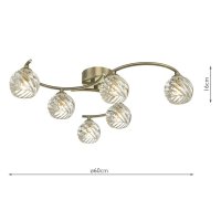 Nakita 6 Light Semi Flush Antique Brass With Twisted Open Glass