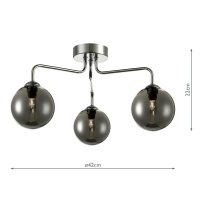 Feya 3 Light Semi Flush Polished Chrome Smoked Glass