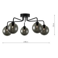 Feya 5 Light Semi Flush Ceiling Light Matt Black Smoked Glass