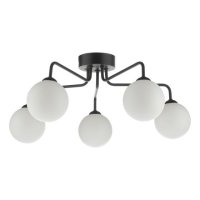 Feya 5 Light Semi Flush Ceiling Light Matt Black Opal Glass