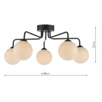 Feya 5 Light Semi Flush Ceiling Light Matt Black Opal Glass