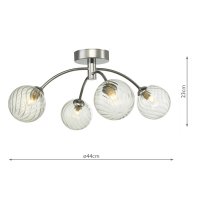 Izzy 4 Light Semi Flush Polished Chrome Twisted Glass