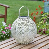 Smart Solar Decorative Damasque Lantern - Cream