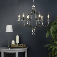 Dar Nerva 6 Light Pendant Polished Nickel & Crystal