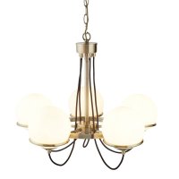 Searchlight Sphere 5Lt Ceiling,Antique Brass,Black Braided Cable,Opal White Glass Shades
