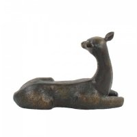 Solstice Sculptures Deer Lying Large 36cm in Dark Verdigris