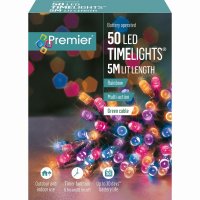 Premier Decorations Timelights Battery Operated Multi-Action 50 LED with Green Cable - Rainbow