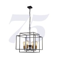 Searchlight Crate 4Lt Black Frame Pendant With Bronze Lampholders