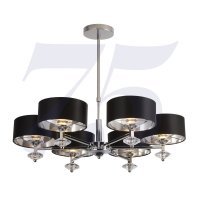 Searchlight Ontario 6Lt Chrome Pendant With Black Shades/Silver Inner