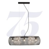 Searchlight Cage 5Lt Black Oval Pendant With Crystal Glass Panels