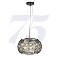Searchlight Cage 4Lt Black Drum Pendant With Crystal Glass Panels