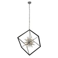 Searchlight Stellar 6Lt Spike Ball Pendant, Matt Black Frame W Crystal Glass