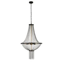 Searchlight Baguette 5Lt Pendant, Black With Satin Brass