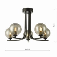 Cradle 5 Light Semi Flush Matt Black Smoked Glass