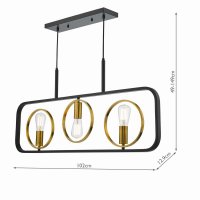 Ryota 3 Light Bar Pendant Satin Black Antique Gold