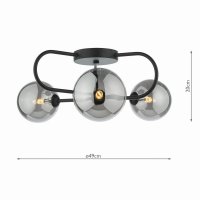 Eissa 3 Light Semi Flush Matt Black Smoked Glass