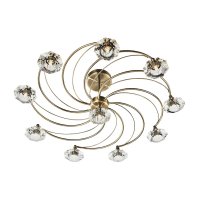 Dar Luther 10 Light Semi Flush with Crystal Glass Antique Brass