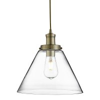 Searchlight Pyramid 1 Light Pendant Antique Brass Clear Pyramid Glass Shade