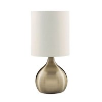 Searchlight Touch Table Lamp Antique Brass Base White Drum Shade