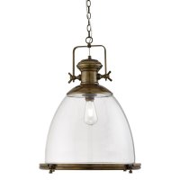 Searchlight Industrial Pendant Large 1 Light Painted Antique Brass & Clear Glass
