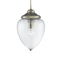Searchlight Moscow 1 Light Pendant Antique Brass Clear Ribbed Glass