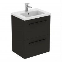 Ideal Standard i.life S Compact Wall Hung 50cm 2 Drawer Matt Carbon Grey Vanity Unit