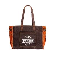 Handmade Print Weekend Overnight Canvas Brown Orange Bag - S-9292 - Myra