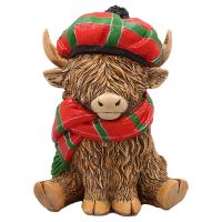 Highland Cow with Tartan Hat & Scarf H12cm - Ornament - Leonardo Collection