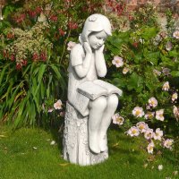 Solstice Sculptures Julie Reading Girl 86cm - White Stone Effect