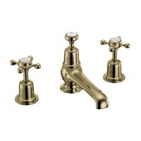 Burlington Claremont Quarter Turn 3 Hole Basin Mixer with Pop-up Waste - Gold