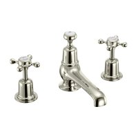 Burlington Claremont Quarter Turn 3 Hole Basin Mixer with Pop-up Waste - Nickel