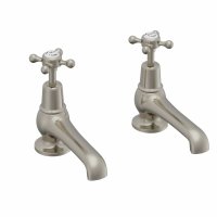 Burlington Claremont Quarter Turn Basin Pillar Taps - Brushed Nickel